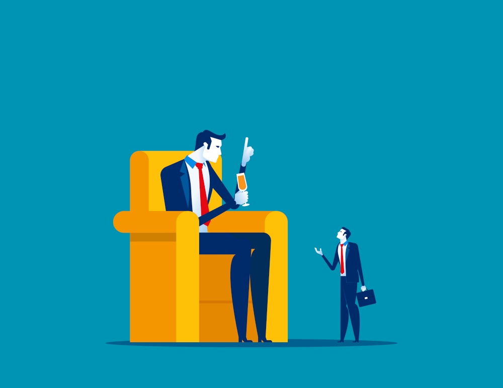 Big boss sitting on chair and talking employee. Concept business vector illustration, Meeting, Communication, Large