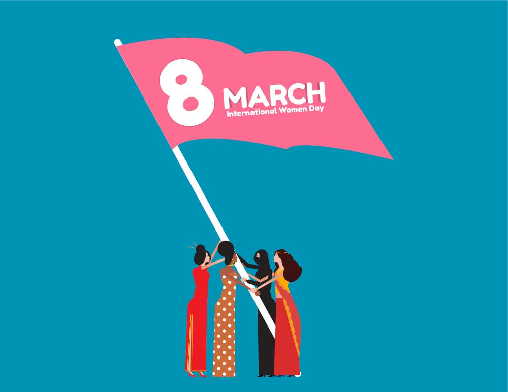 8 March International women,s day.Concept holiday vector illustration, Group of Women people, Decoration, Banner