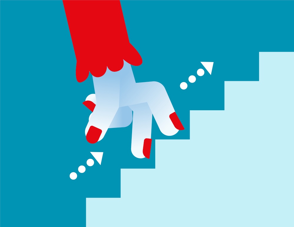 Businesswoman fingers up stair. Concept business vector, Successful, Growth, Achievement