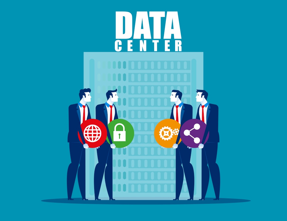 Data center security team. Concept security vector, Application, Data, Teamwork.