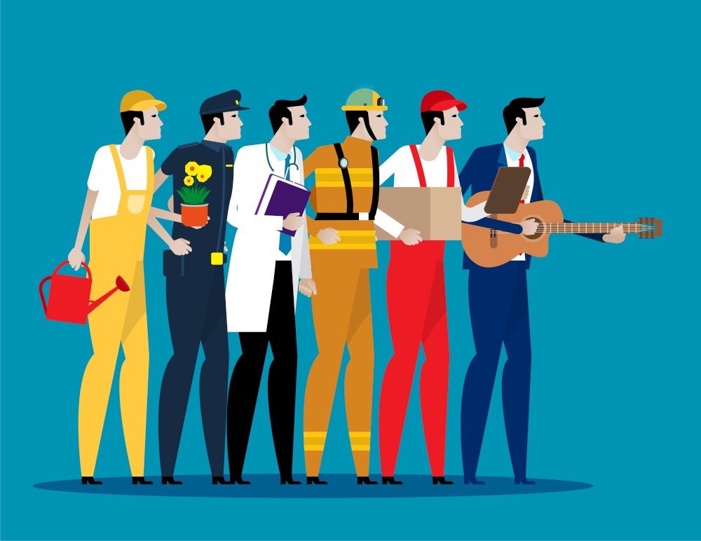 Different professions people. Concept Labor Day. Flat character style, Cartoon vector illustration.