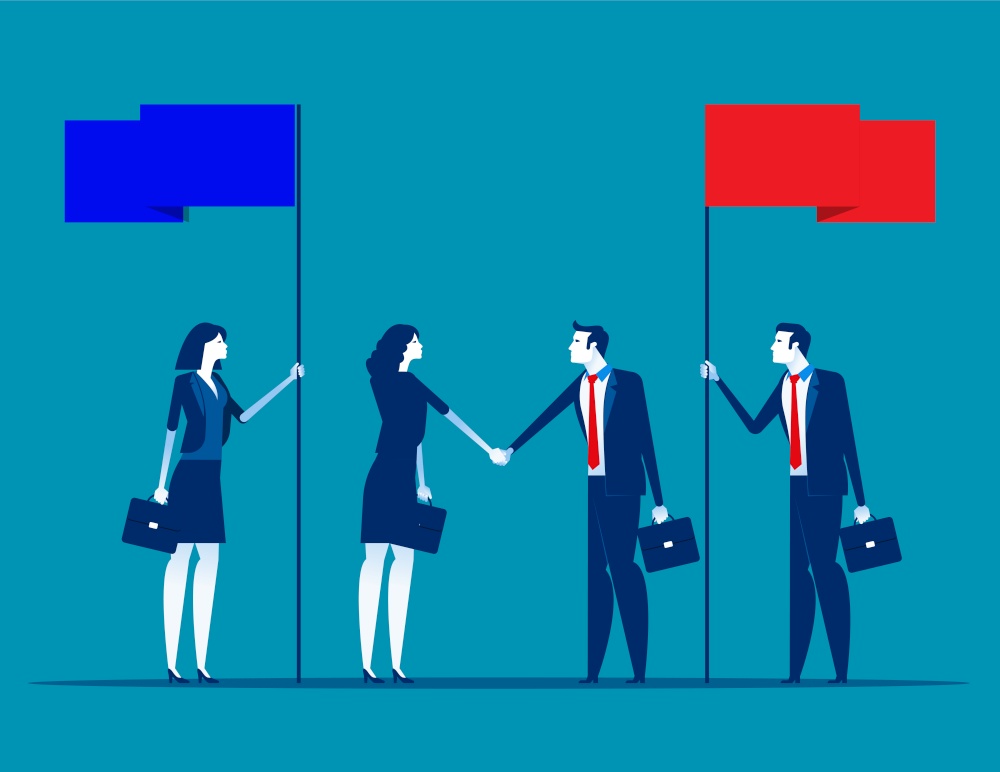 Agreement with partnership. Concept business vector illustration, Shaking hands, Flags, Achievement,