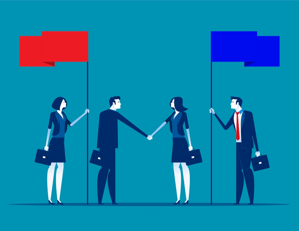 Agreement with partnership. Concept business vector illustration, Shaking hands, Flags, Achievement,