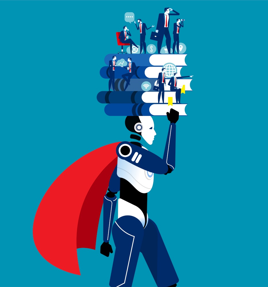 Development of robots for marketing of business. Concept business vector illustration, Analysis, Education
