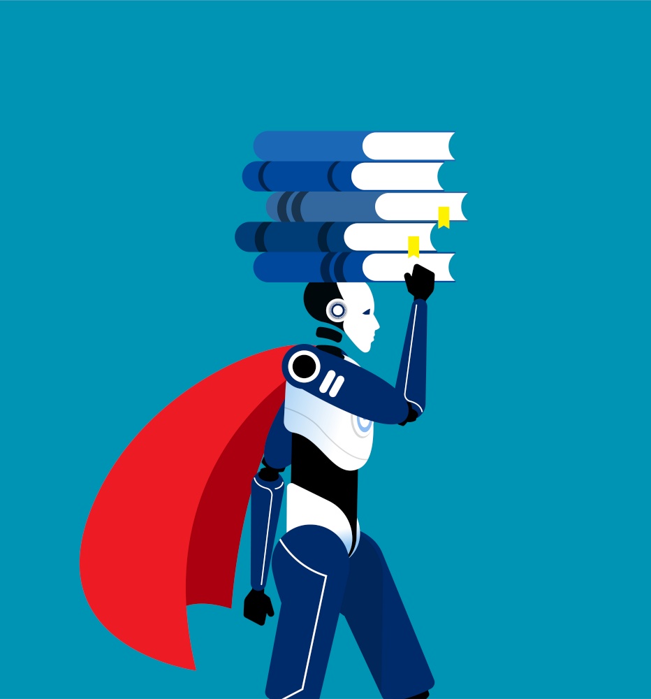 Robot with Education and Development. Concept business vector illustration, Technology, Artificial intelligence.