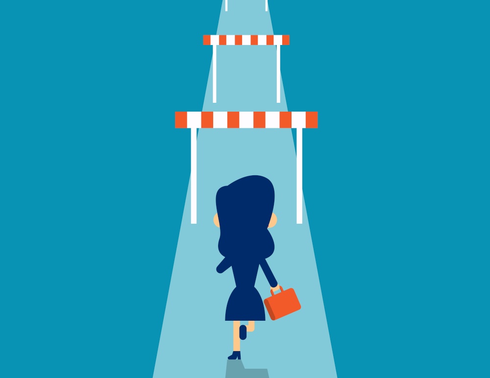 Woman hurdle. Concept business effort vector illustration, Successful, Goal, Flat kid business cartoon design.