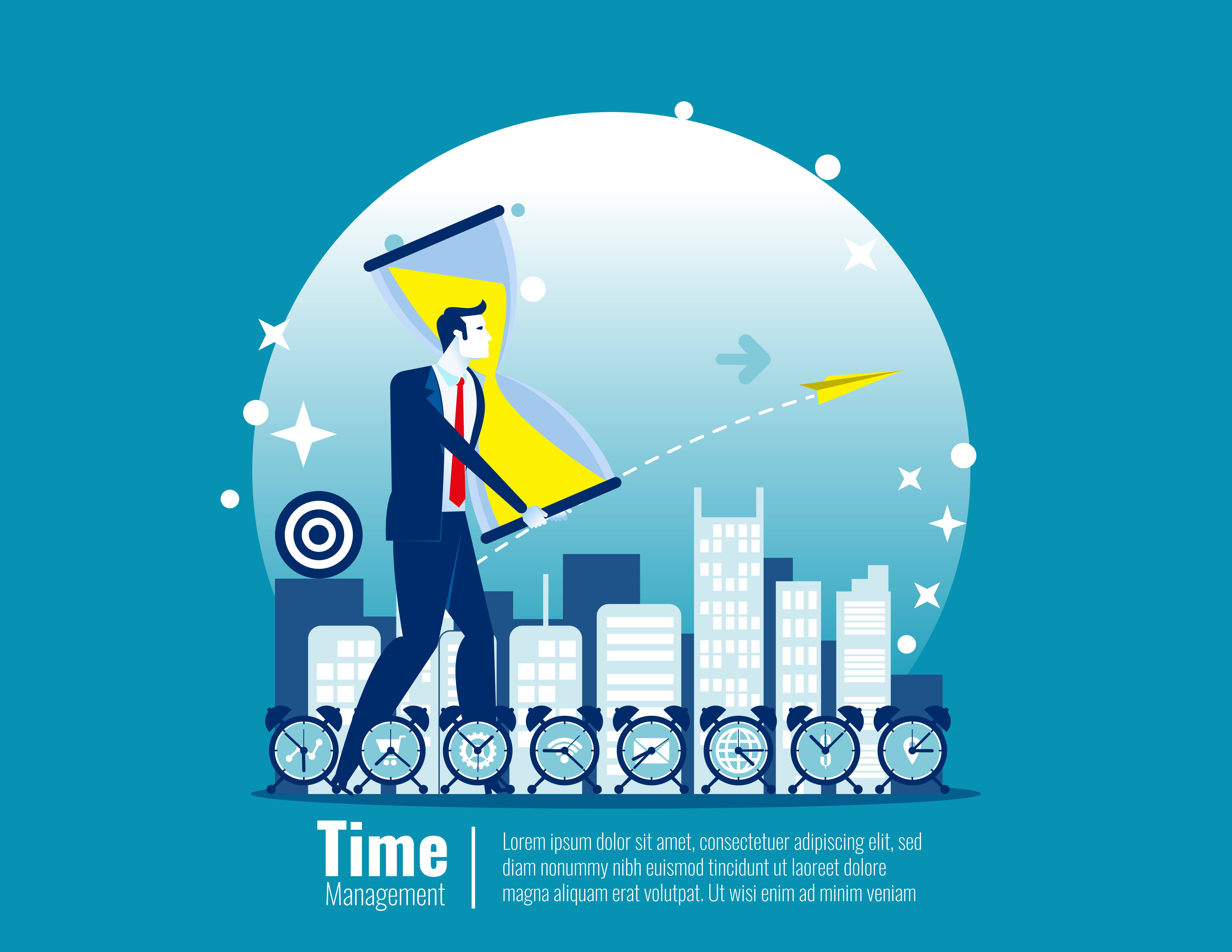 Business time management. Concept business vector illustration, Business solutions with clock, Planning and strategy.