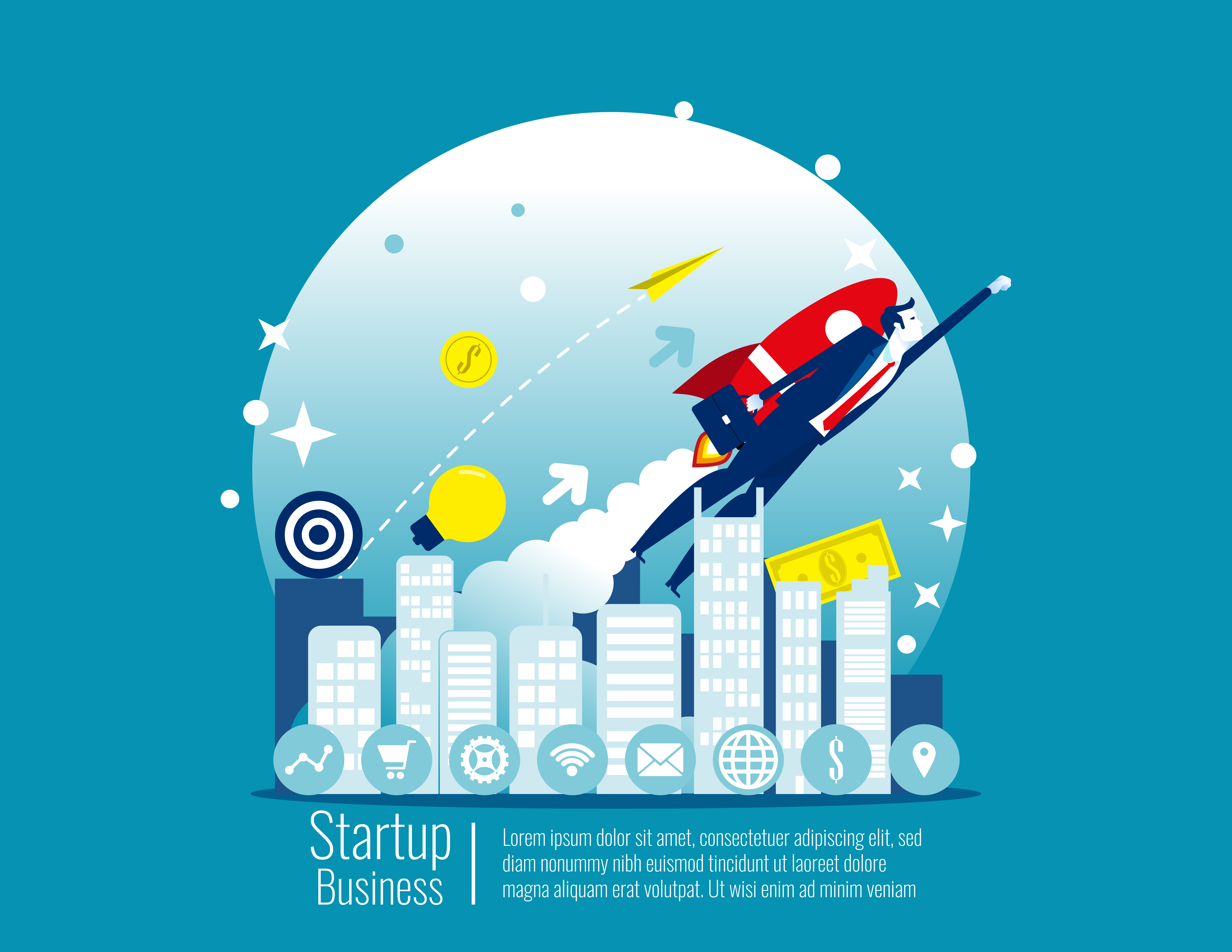 Start up business. Concept business vector illustration, Template for web page, Banner, Business technology, Rocket