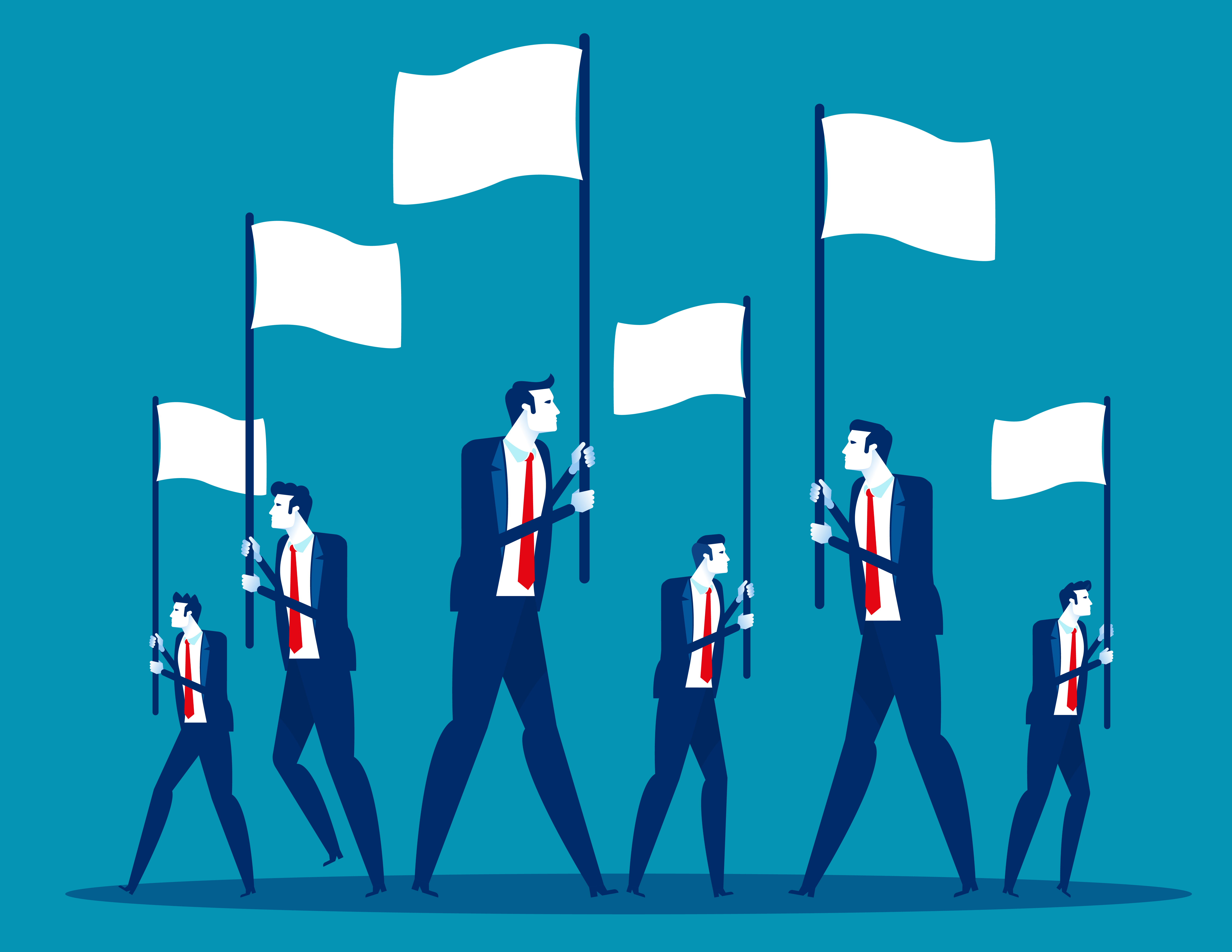 Business team holding flag. Concept business marketing vector illustration, Advertise, Teamwork.