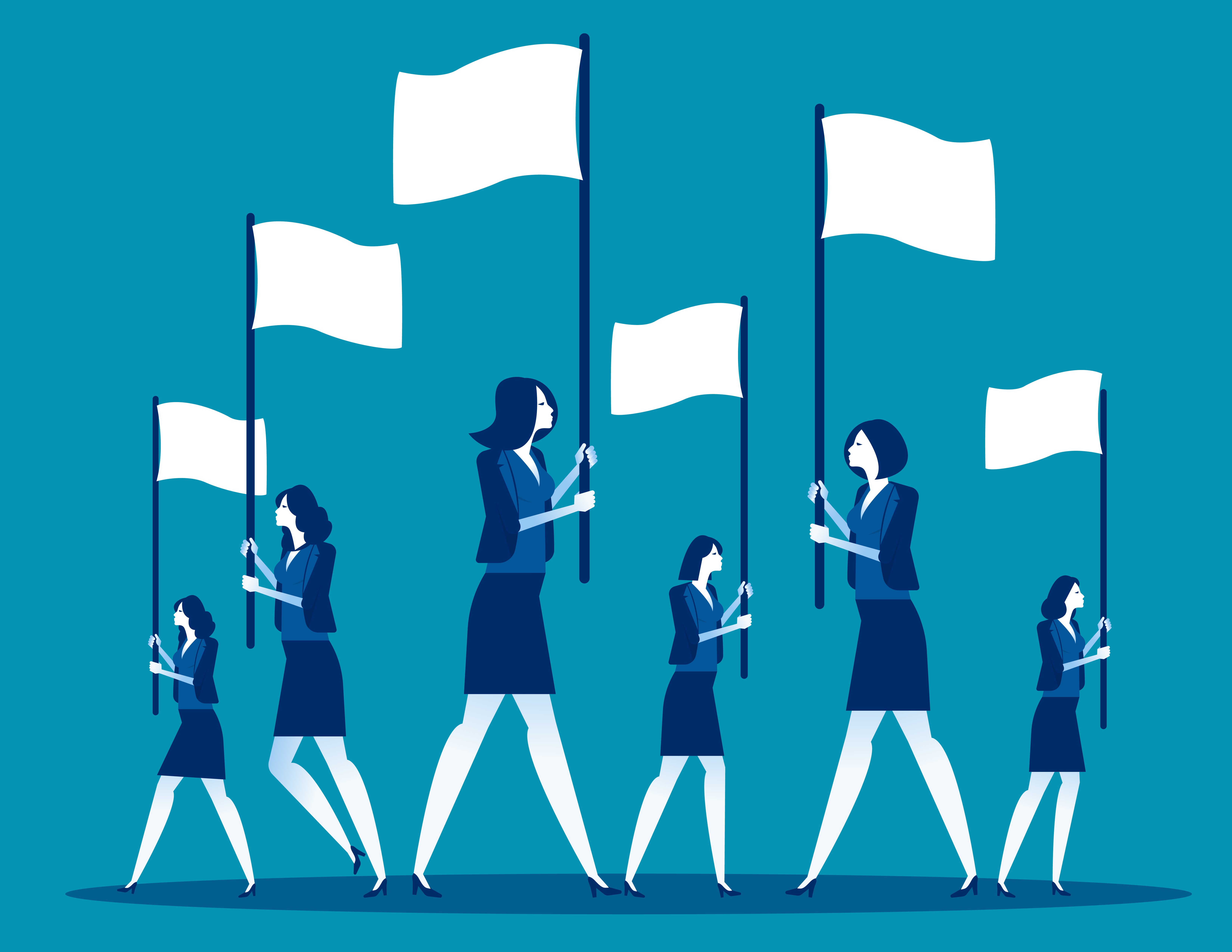 Business team holding flag. Concept business marketing vector illustration, Advertise, Teamwork.