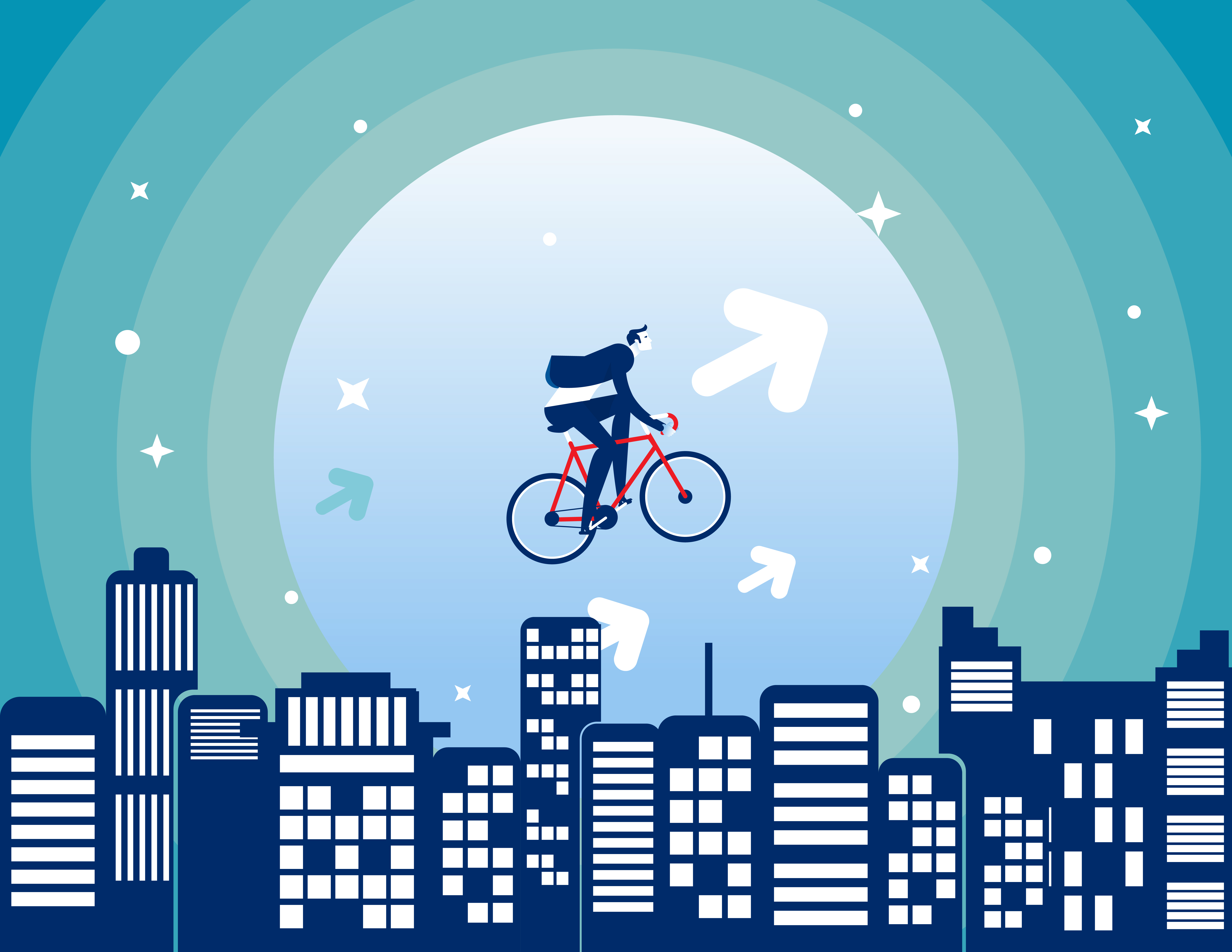 Leader into growth. Concept business startup vector illustration, Successful, Achievement, Night City scape