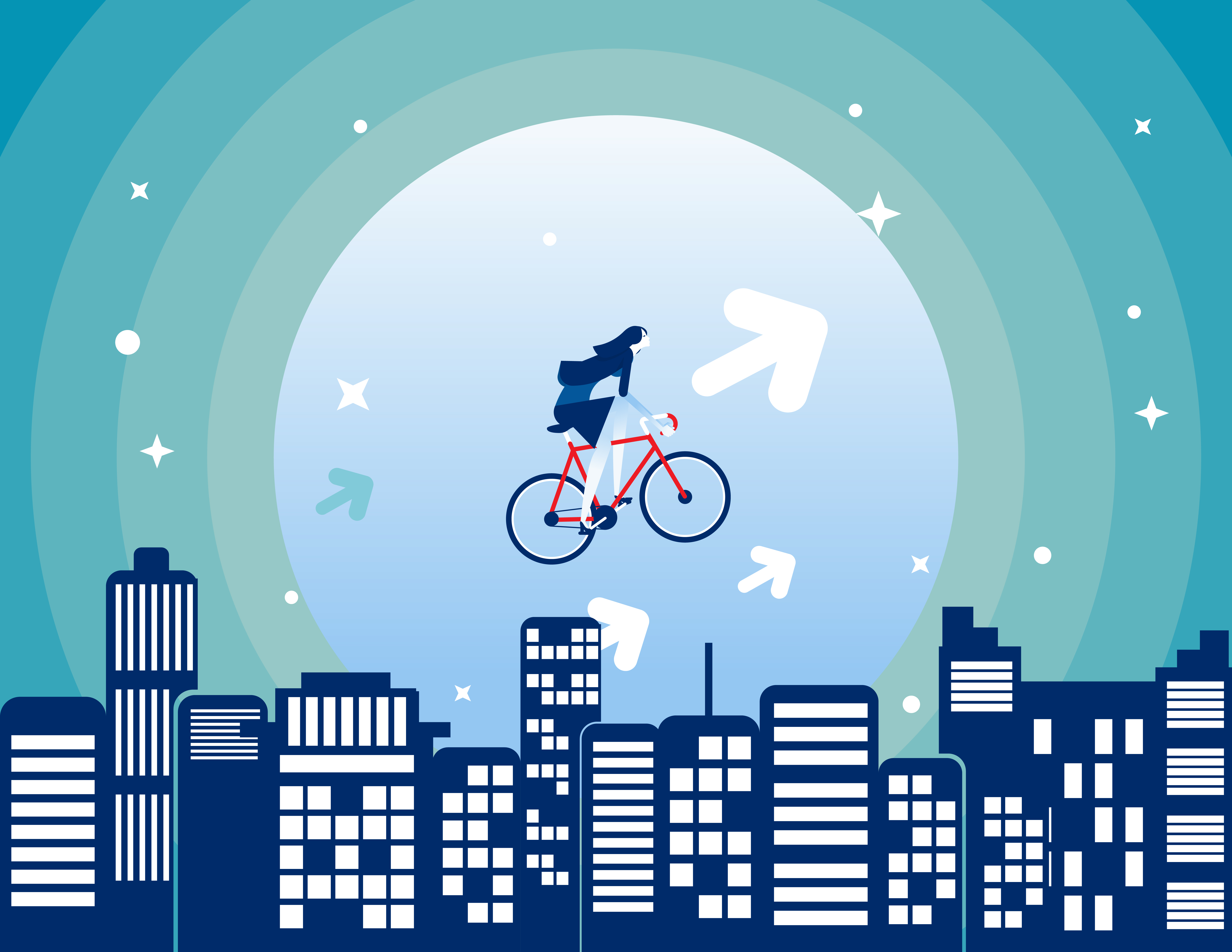 Leader into growth. Concept business startup vector illustration, Successful, Achievement, Night City scape