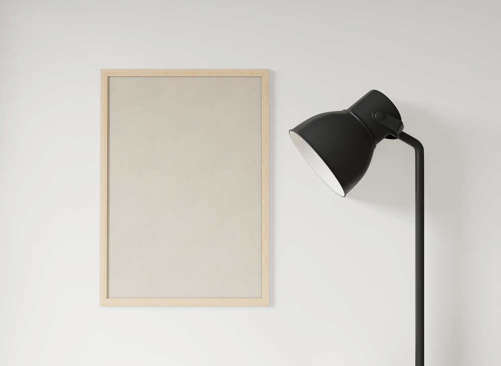 Lamp and frame minimal japanese style ,mock up ,copy space, 3d rendering