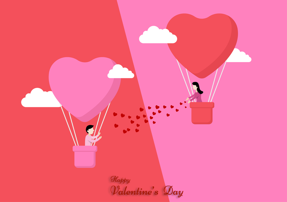 Couple in balloon heart shape, Concept valentines Day, Greeting card, Holiday party, Banner, Poster, Vector illustration flat design