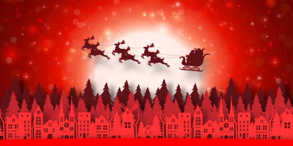 Merry Christmas and Happy New Year, Background banner of Santa Claus is coming to town