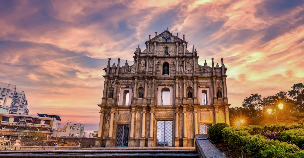 Ruins of St. Paul&rsquo;s, Cathedral ancient antique architecture in Macau landmark, Beautiful historic building of Macau, UNESCO World Heritage Site, Macau, China, Asian, Asia.