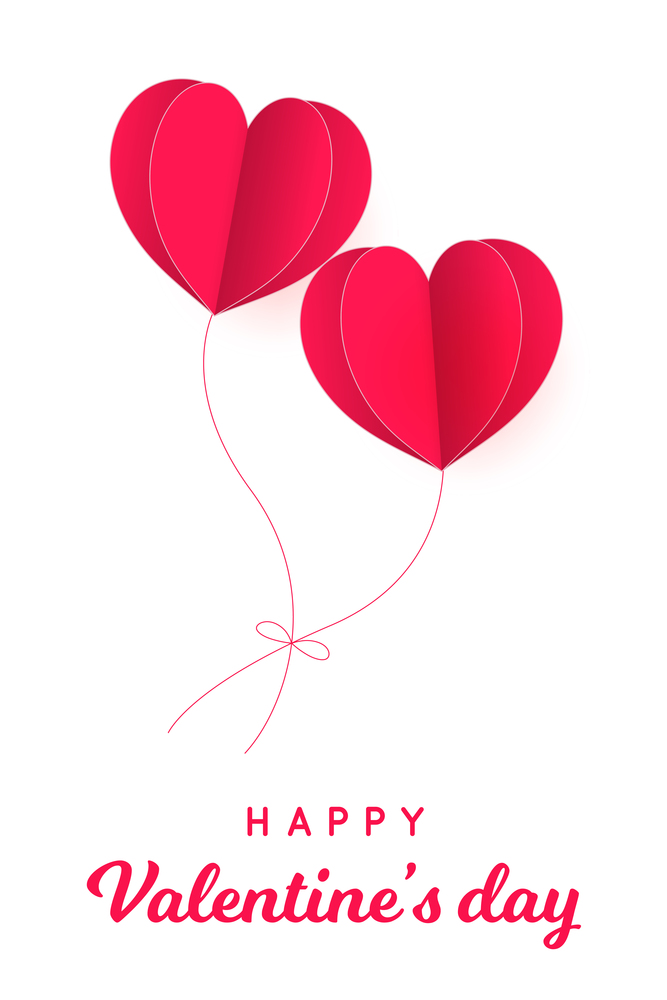 Paper Hearts Float and Red Yarn tied together Soulmate Poster with copy space on white background. Vector Illustration, Valentine's Day Poster