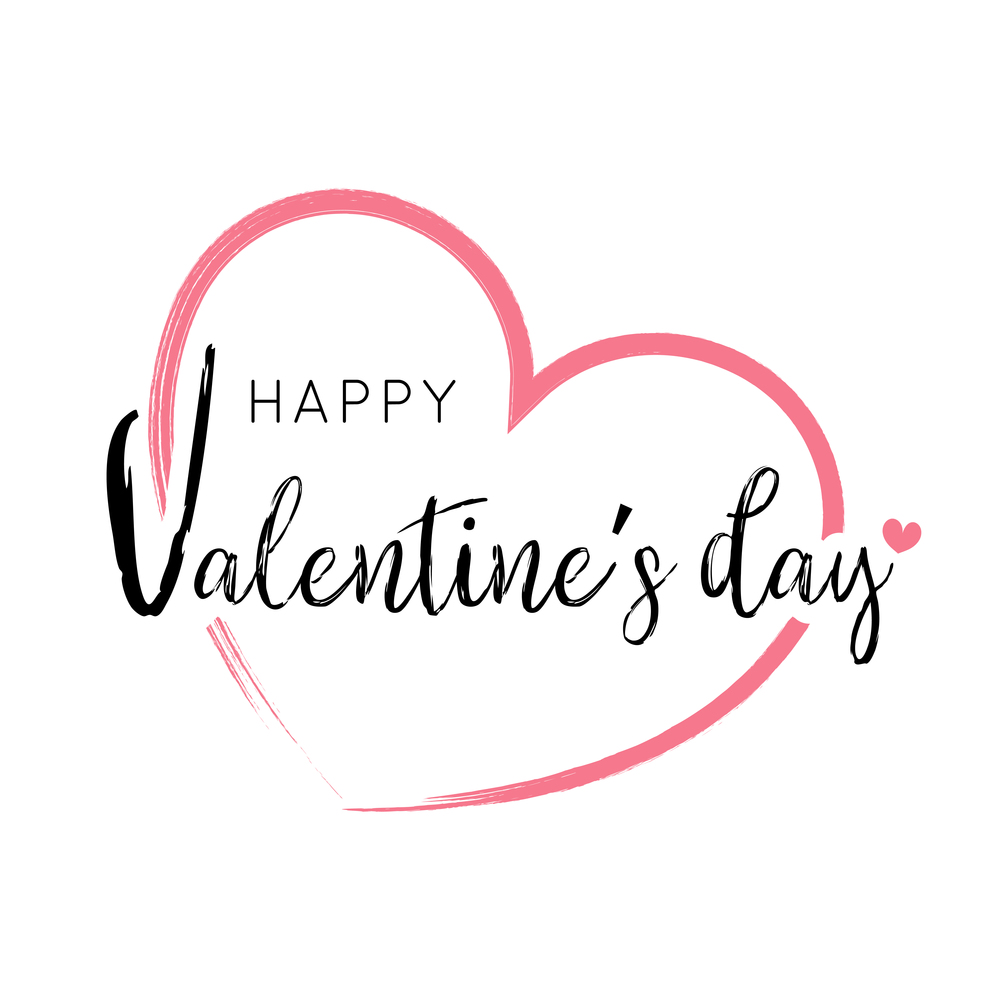 Happy Valentine's day draw lettering with pink line heart , poster vector illustration