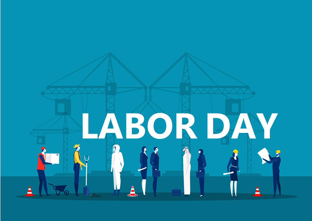 Labor day employment occupation national celebration,  city construction background illustration