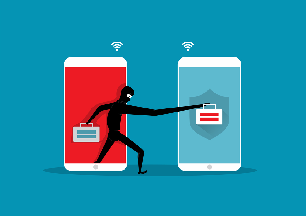 Hackers attack. Cyber thief robbing change password data on smartphone illustrator vector.