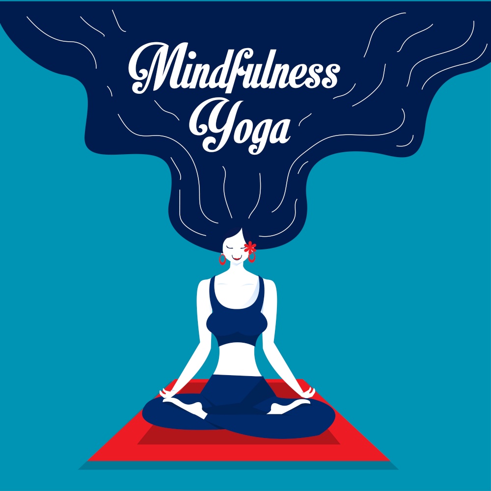 lady happy meditation and yoga with stress and anxiety illustrator.