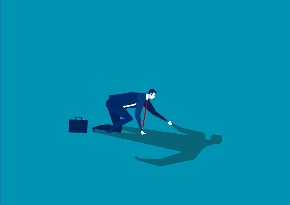 businessman helping his own shadow to stand up.concept business fail vector.