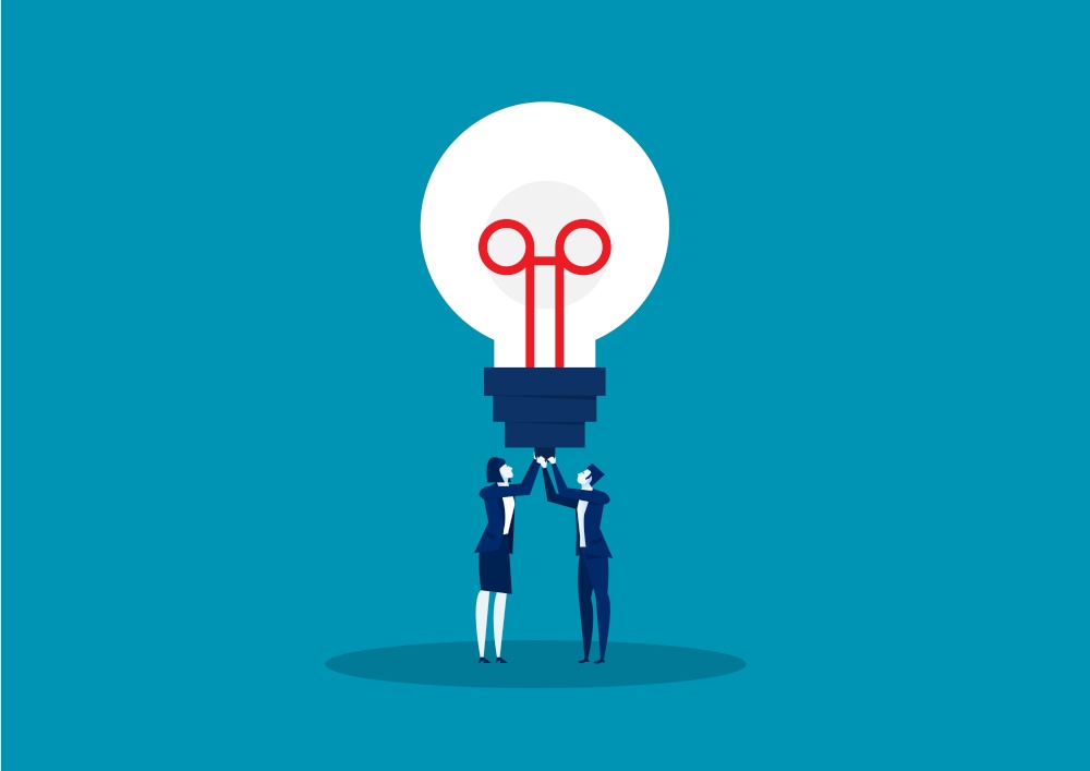 two business holding a light bulb ideas. Vector illustration