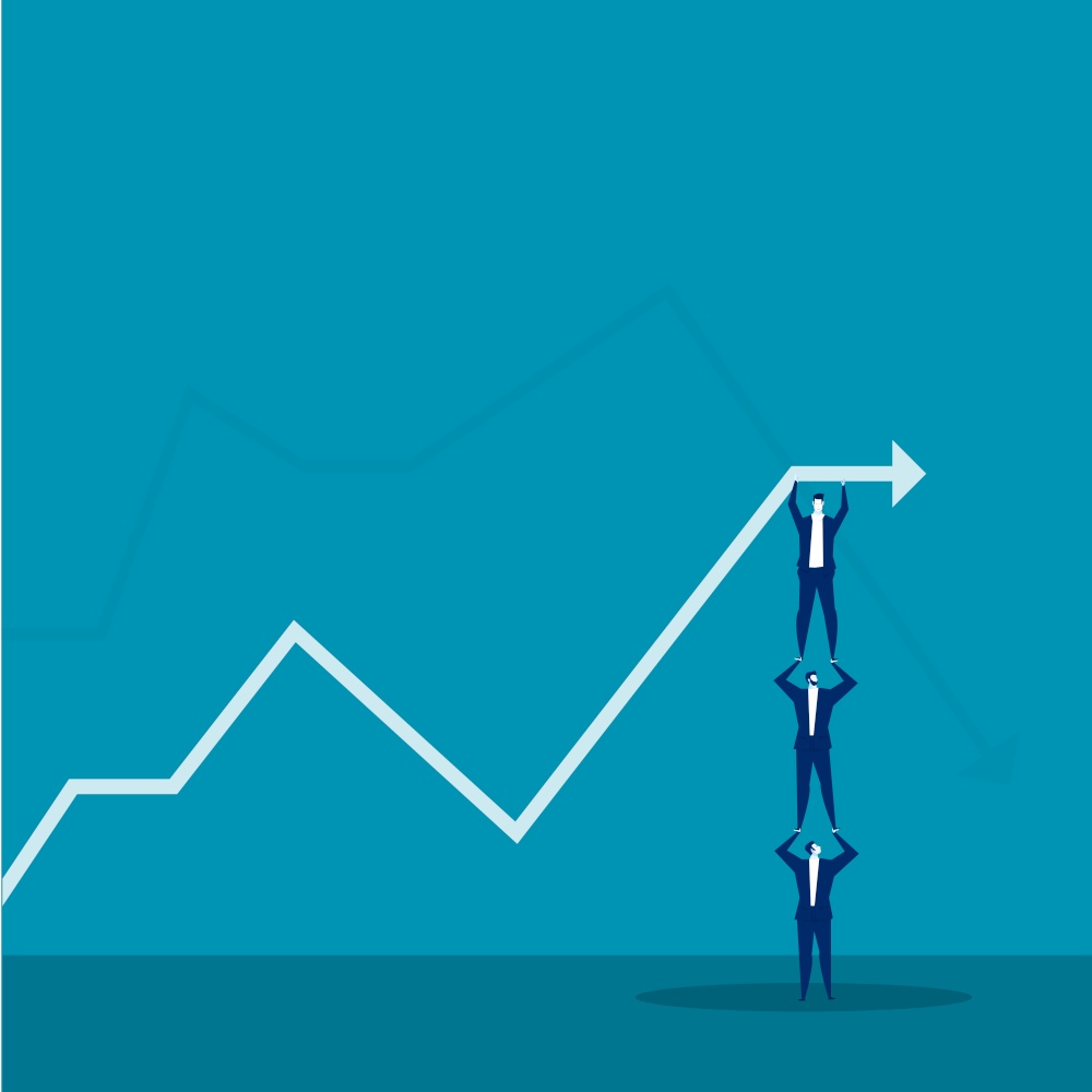team businessman holds up graph growth concept vector.
