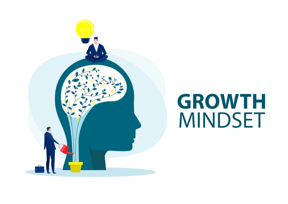 businessman holding light bulb for put think growth mindset different fixed mindset concept vector