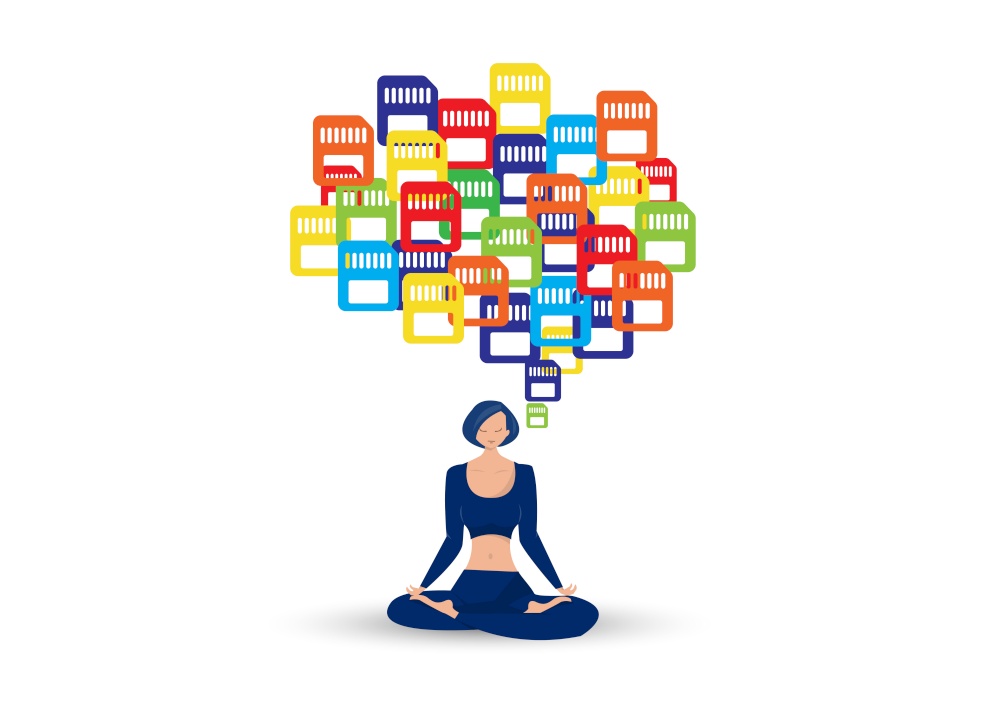 woman character meditation with colorful Memory Palace , concept vector illustrator