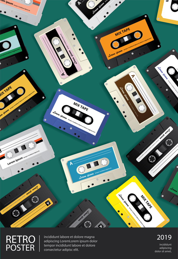 Vintage Retro Cassette Tape Poster Design Template Vector Illustration