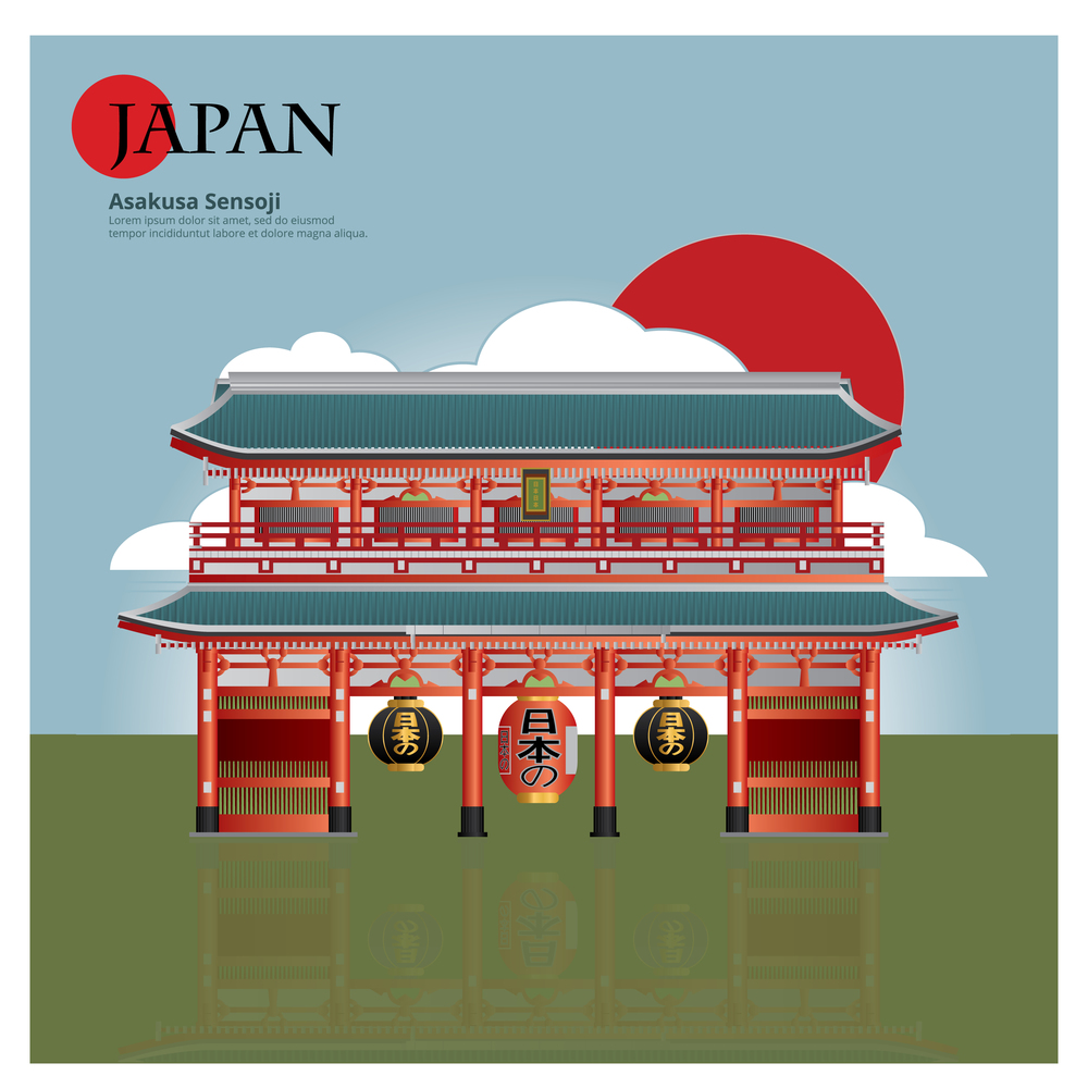 Asakusa Sensoji Japan Landmark and Travel Attractions Vector Illustration
