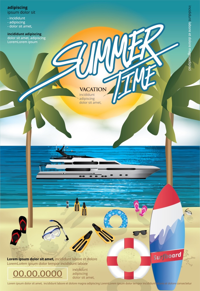 Summer and Vacation Time Travel Poster Design Template Vector Illustration