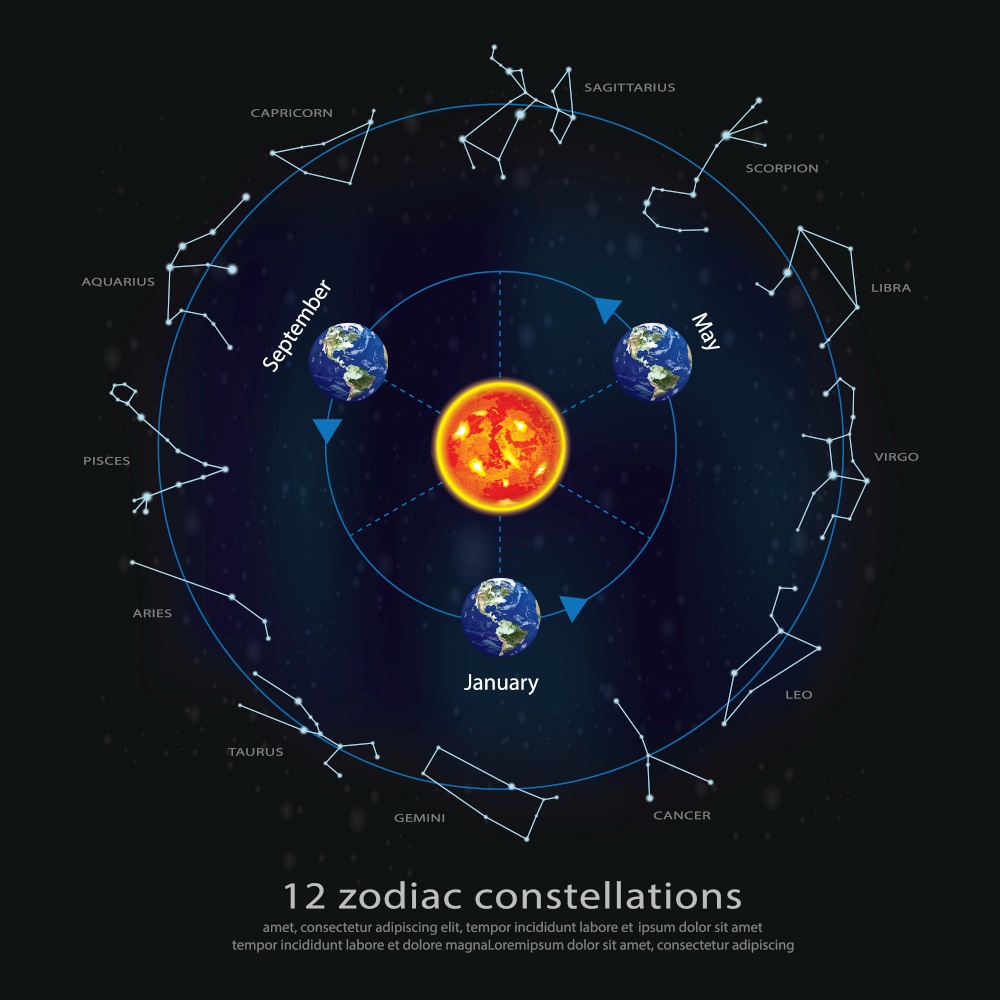 12 zodiac constellations Vector Illustration