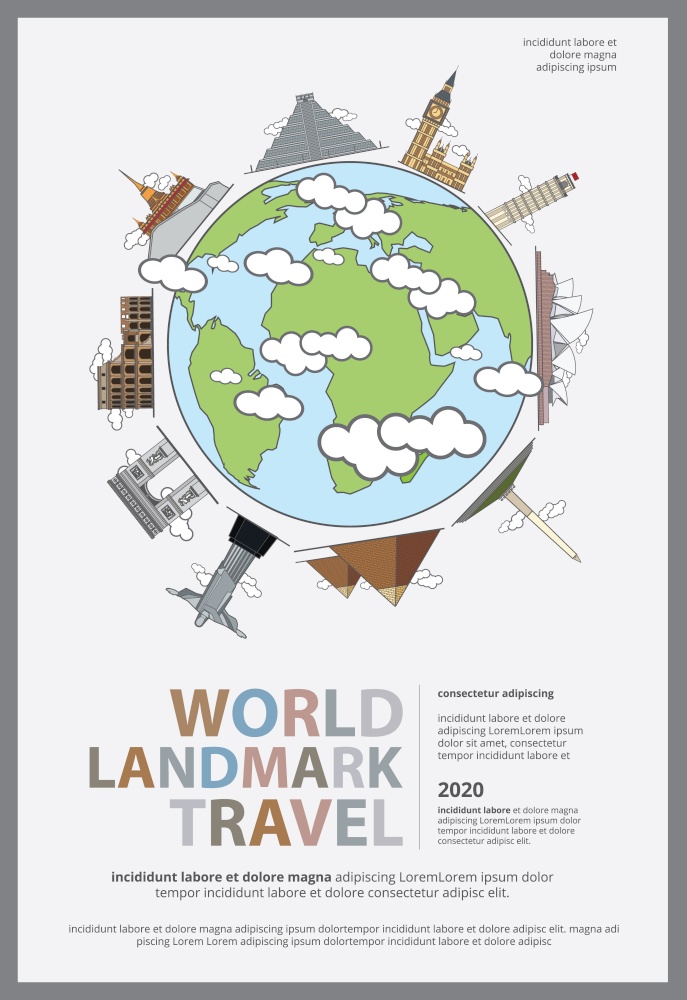 The World Landmark Travel Poster Design Template Vector Illustration