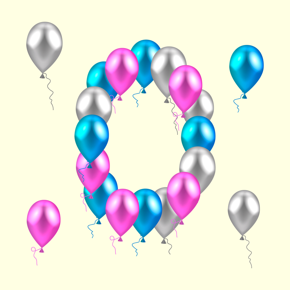 vector illustration. realistic colored balloons. zero, null pink silver blue. vector illustration. realistic colored balloons. zero, null. pin