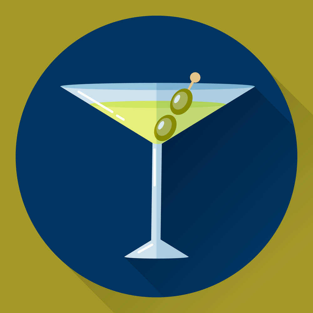 vector illustration. round flat icon, Martini and olives. vector illustration. round flat icon, Martini and olives.
