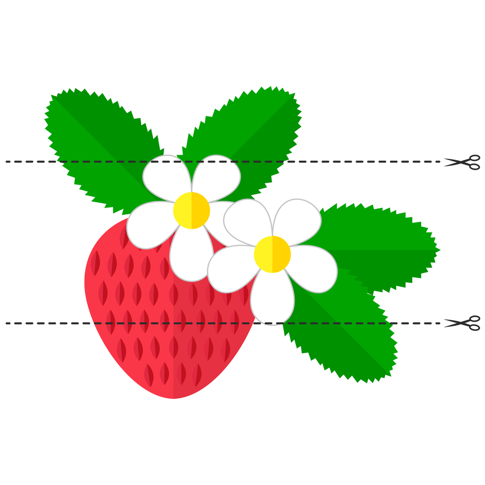 Vector illustration. A game for children of preschool age. Cut the picture into pieces. Fold in the right order. Mosaic. strawberry