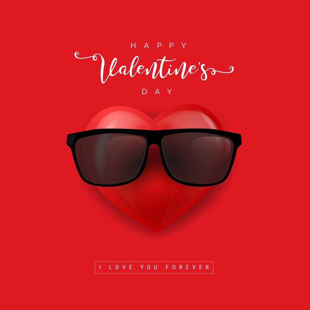 valentine's day heart in sunglasses. Cartoon icon heart. Emoji red heart. Vector illustration
