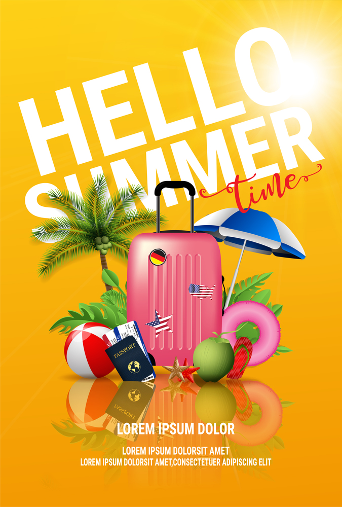 Summer tropical island beach resort vacation advertisement background poster