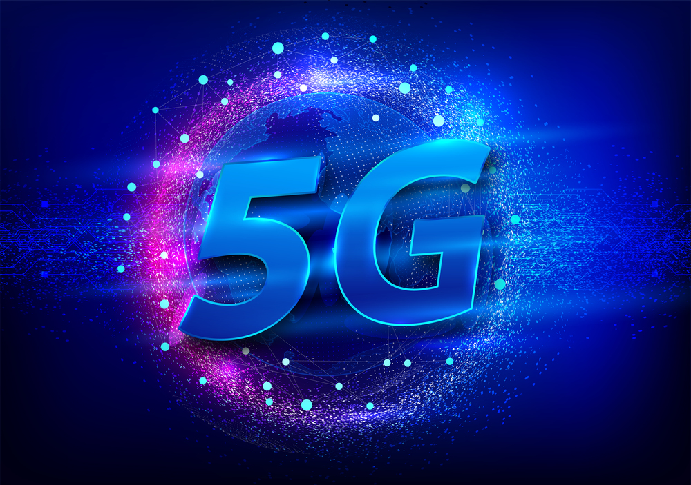 5G new wireless internet wifi connection. Big data binary code flow numbers. Global network high speed innovation connection data rate technology vector illustration.