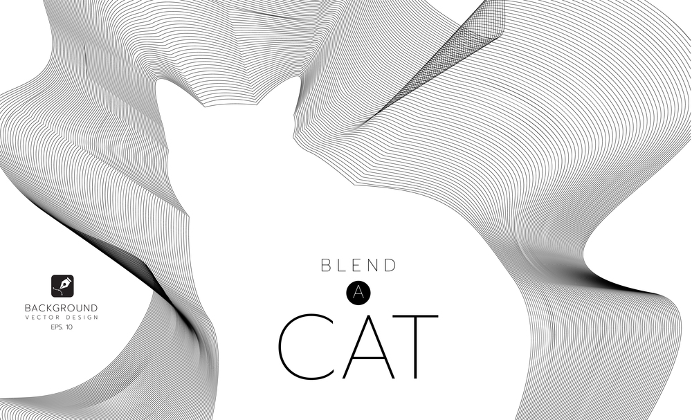Vector abstract waves and lines background. Curvy design element.Cat made with blend effect.