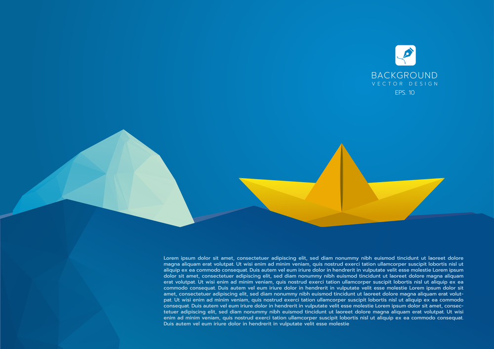 Low poly paper boat vector background. Polygonal cloud