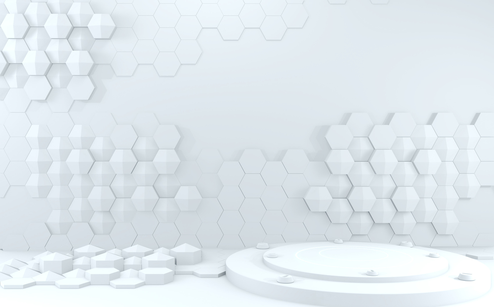 futuristic concept hexagon white abstract showcase. 3D rendering