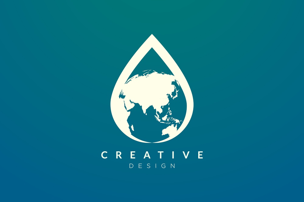 The combined design of water droplet and globe. Minimalist and simple vector illustration of a logo and icon