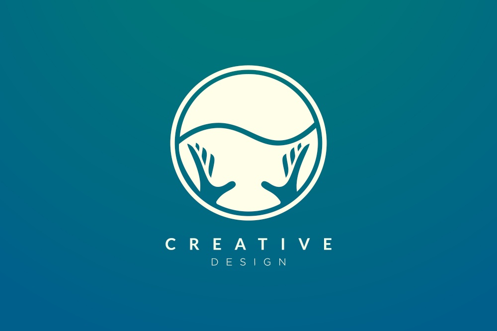 Combined design of hand shape and water silhouette. Minimalist and simple vector illustration of a logo and icon