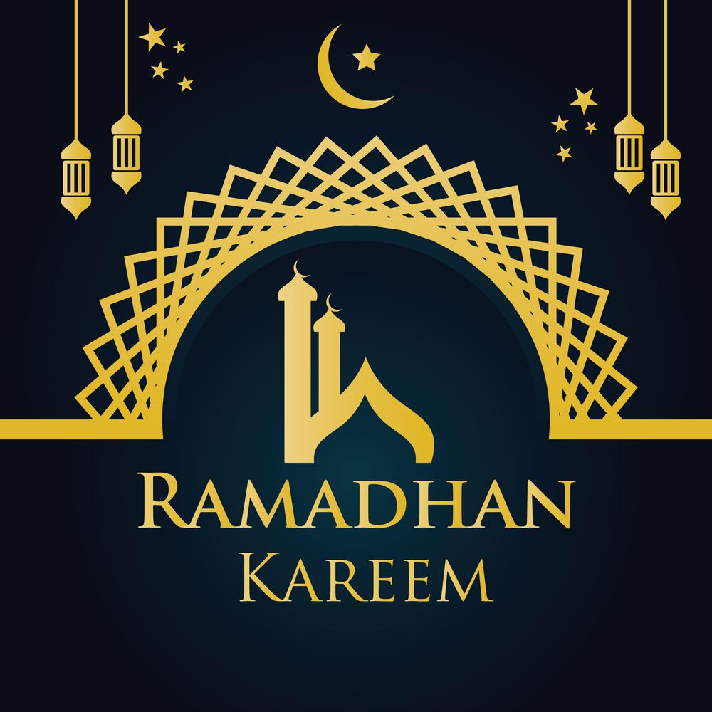 Ramadan Kareem Greeting Card, Ramadan Kareem Background. Ramadan Kareem Vector, Islamic Arabic Lantern. Translation Ramadan Kareem. Ramadan Kareem Typography Vector Design For Greeting Cards And Poster. Greeting Card, Mosque Silhouette Ramadan Illustration