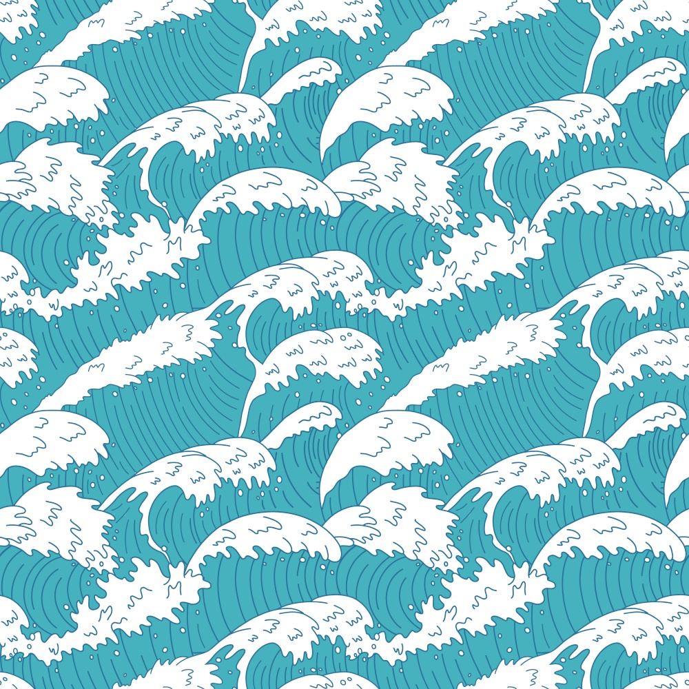 Sea waves seamless pattern. Ocean water wave lines, raging curve sea waves, summer beach waves storm texture vector background illustration. Sea seamless wave, water curve texture pattern. Sea waves seamless pattern. Ocean water wave lines, raging curve sea waves, summer beach waves storm texture vector background illustration