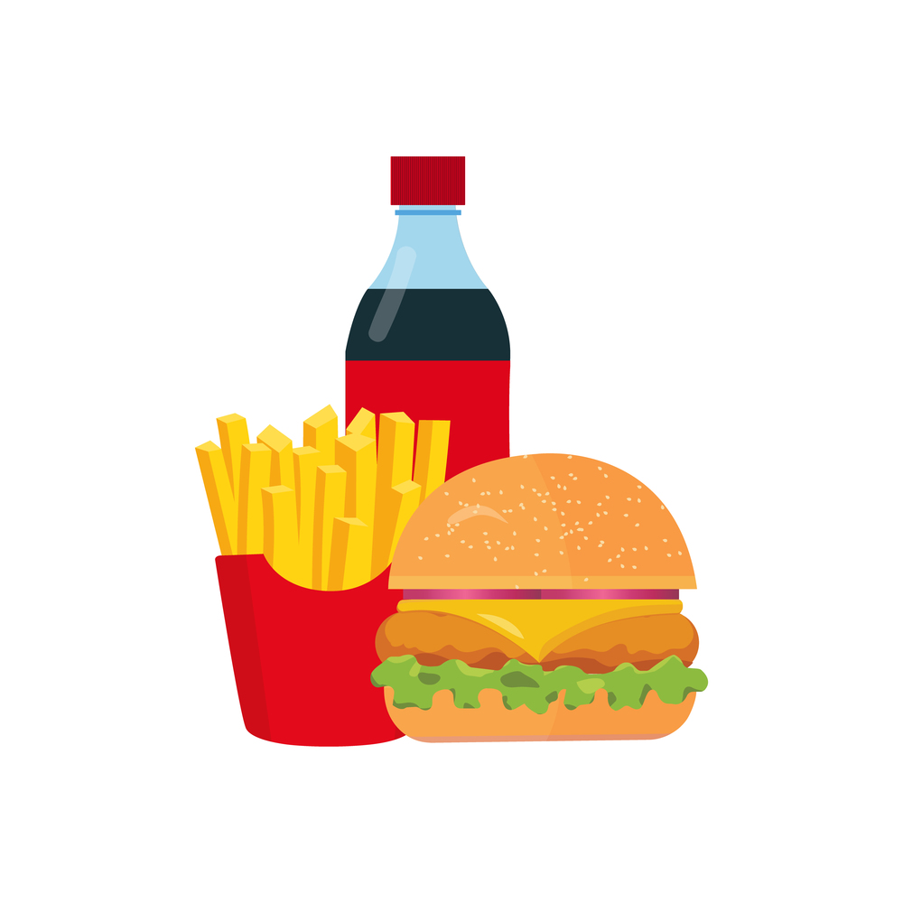 Fast food dishes isolated on white background. Vector illustration