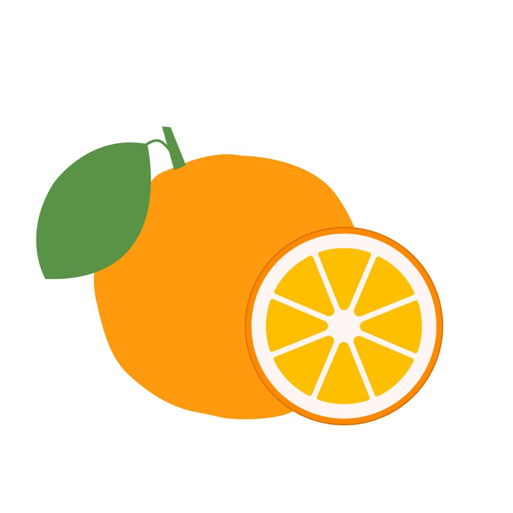 Orange with leaves whole and slices of oranges. Vector stock illustration of oranges. - Vector illustration. Orange with leaves whole and slices of oranges. Vector stock illustration of oranges. - Vector